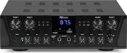 Power Dynamics Commercial Power Amplifier 4 Zone 100W/100V Equipped with USB/FM/Bluetooth Black