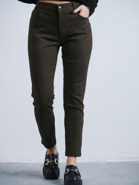 Damen Hoch tailliert Stoff Hose Brown