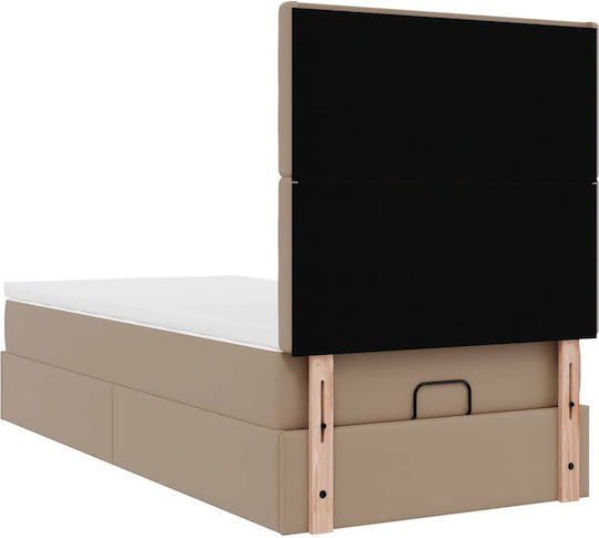 King Size Bed Upholstered with Faux Leather Cappuccino with Storage Space Slats & Mattress 190x190cm