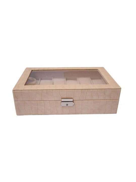 Elegante Aufbewahrungsbox mit Fächern 12 Uhren Krokodilprägung Creme