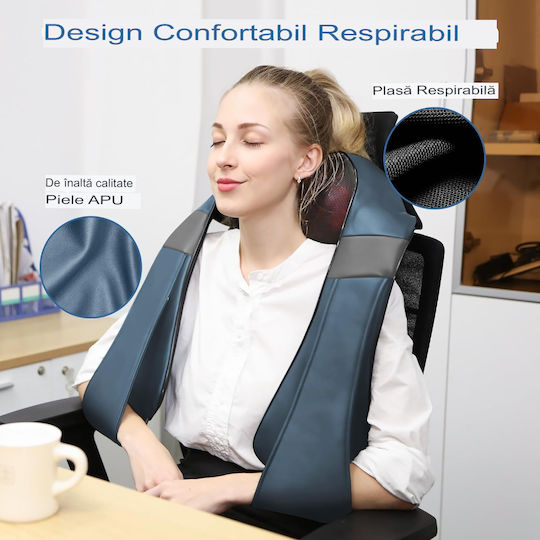 King Pernă de masaj Shiatsu pentru gât, talie, spate, picioare & corp cu infraroșii Albastru