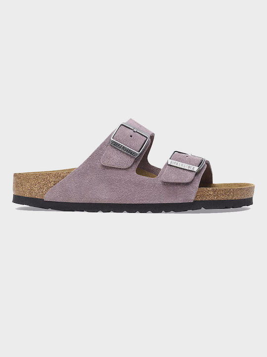 Birkenstock Arizona Leather Women's Flat Sandals in Purple Color Narrow Fit