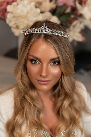 Tiara de nuntă Valerie cu zirconiu formă ovală rotundă Ba014 Accesoriu păr Hrd-ba014