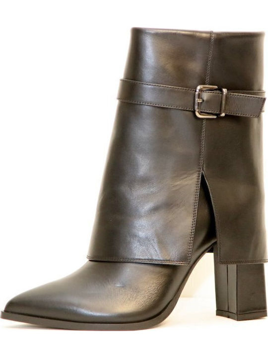 Leather Women's Ankle Boots with High Heel Black