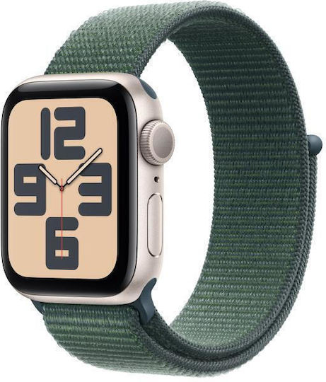 Apple Watch SE 2024 Aluminium 40mm Waterproof with Heart Rate Monitor (Starlight with Lake Green Sport Loop)