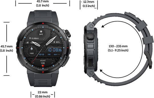 Zeblaze Ares 3 Plus 46mm Smartwatch με Παλμογράφο (Μαύρο)