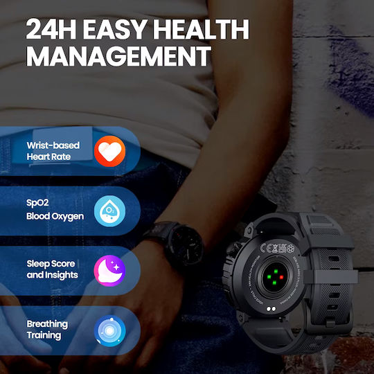 Zeblaze Ares 3 Plus 46mm Smartwatch με Παλμογράφο (Μαύρο)