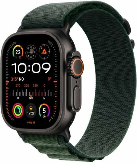 Apple Watch Ultra 2 Титан 49мм Водоустойчив с eSIM и Пулсомер (Black with Green Alpine Loop - Small)