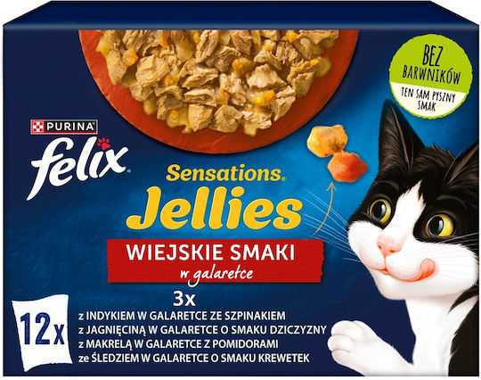 Purina Felix Sensations Jellies Hrană Umedă pentru Pisici în Pliculeț cu Miel și Curcan 12x85gr