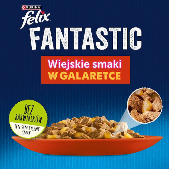 Felix Wet Cat Food for Adult Cats in Pouches with Beef and Chicken 4x85gr