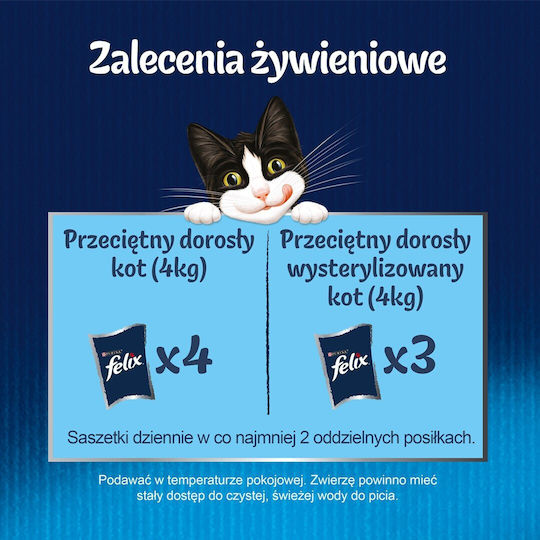 Felix Wet Cat Food for Adult Cats in Pouches with Beef and Chicken 4x85gr