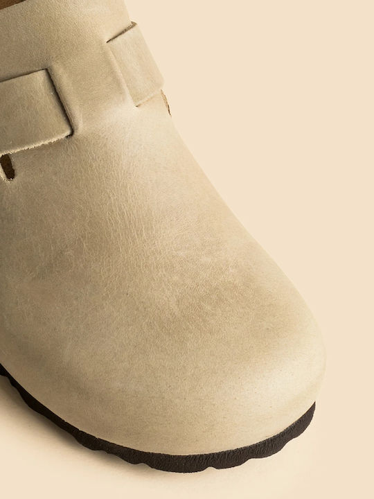 Leather Women's Flat Sandals in Beige Color