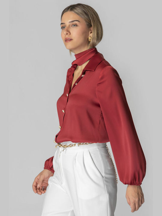 Billy Sabbado Women's Satin Long Sleeve Shirt Burgundy