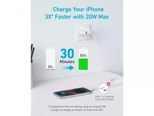 Anker Ladegerät mit USB-A Anschluss und USB-C Anschluss und Kabel USB-C - USB-C 20W Weißs (B2348321)