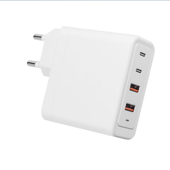 Lamtech Φορτιστής Χωρίς Καλώδιο GaN με 2 Θύρες USB-A και 2 Θύρες USB-C 100W Λευκός (LAM113416)
