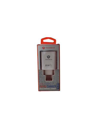 Technovo Încărcător Fără Cablu cu Port USB-C 20W Livrarea energiei / Quick Charge 3.0 Albς (TN-C010)