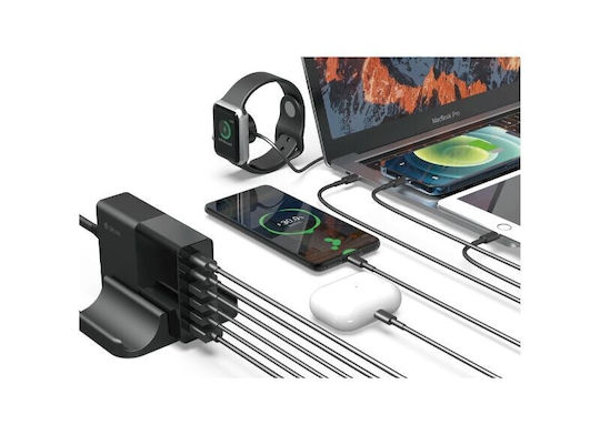 Devia Βάση Φόρτισης με 4 Θύρες USB-A και 2 Θύρες USB-C 75W Power Delivery σε Μαύρο χρώμα (DVCH-359446)