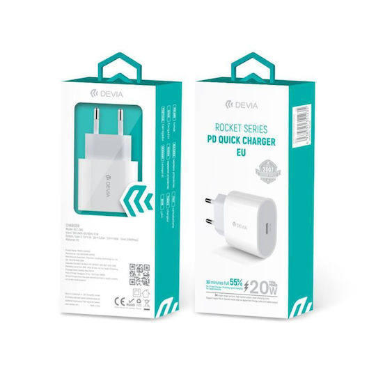 Devia Φορτιστής Χωρίς Καλώδιο με Θύρα USB-C 20W Power Delivery Λευκός (RLC-380)