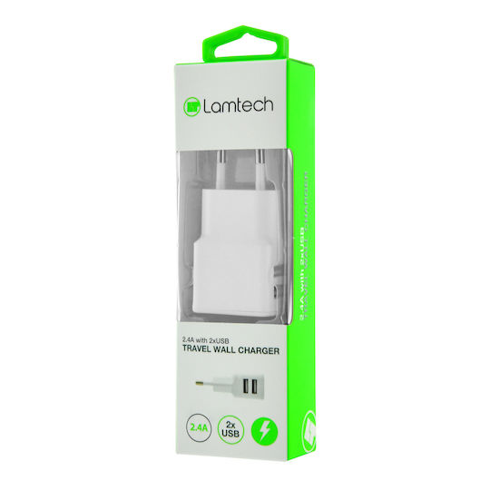 Lamtech Φορτιστής Χωρίς Καλώδιο με 2 Θύρες USB-A Λευκός (LAM020694)
