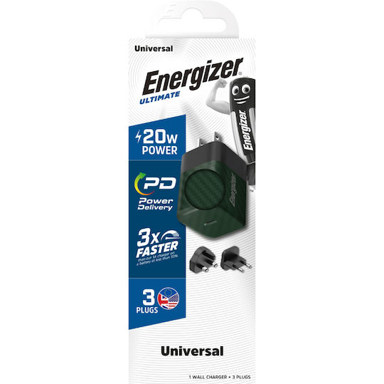Energizer GaN Wireless Charger with USB-C Port 20W Power Delivery Green