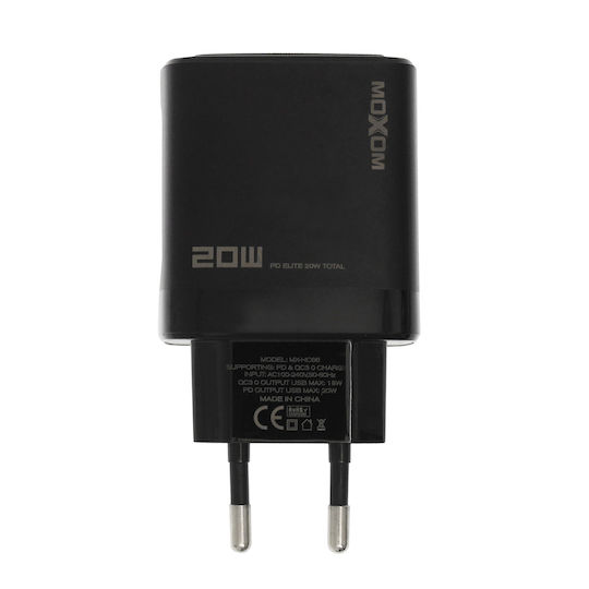 Moxom Charger Without Cable with USB-A Port and USB-C Port 18W Quick Charge 3.0 Blacks (MX-HC66)