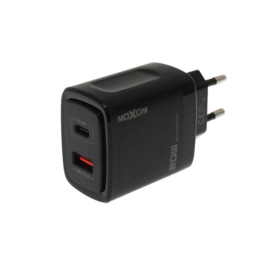 Moxom Charger Without Cable with USB-A Port and USB-C Port 18W Quick Charge 3.0 Blacks (MX-HC66)