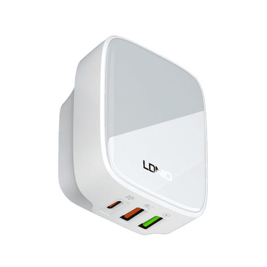 Ldnio Φορτιστής Χωρίς Καλώδιο με 2 Θύρες USB-A και Θύρα USB-C 32W Power Delivery Λευκός (Q334)
