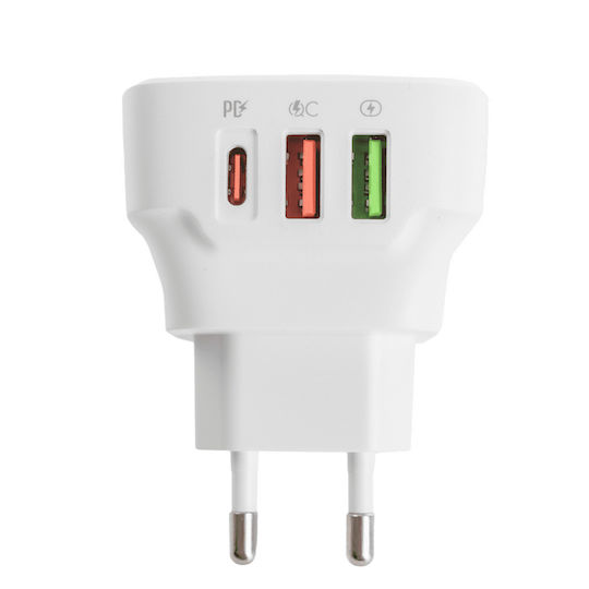 Ldnio Φορτιστής Χωρίς Καλώδιο με 2 Θύρες USB-A και Θύρα USB-C 32W Power Delivery Λευκός (Q334)