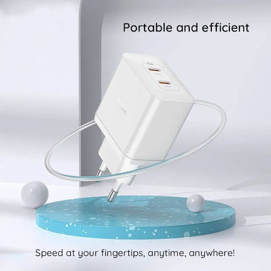 Hoco Φορτιστής με 2 Θύρες USB-C και Καλώδιο USB-C - Lightning 45W Power Delivery Λευκός (N35)