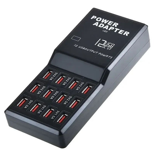 Andowl Ladestation mit 12 USB-A Anschlüsse 60W in Schwarz Farbe (Q-CD630)