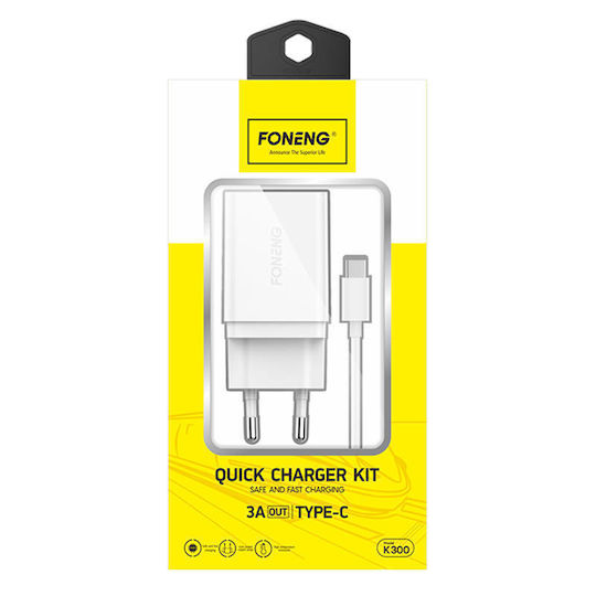 Foneng с USB-A порт и кабел USB-C Бял (K300T)