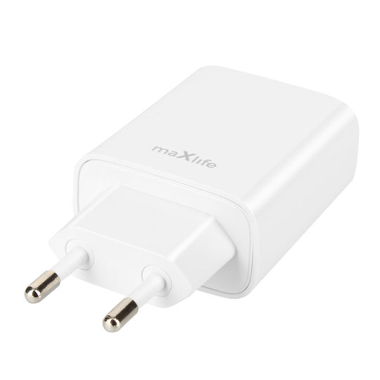 Maxlife Incarcător Fără Fir Cu Port USB-A și Port USB-C 20W Livrarea Energiei Alb