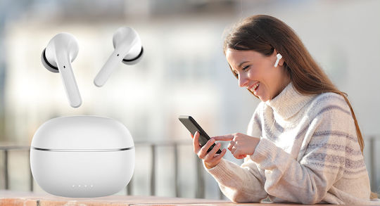 Forever BT ANC TWE-210 In-ear Bluetooth Handsfree Căști cu Carcasă de Încărcare Alb