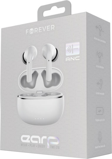 Forever BT ANC TWE-210 In-ear Bluetooth Handsfree Căști cu Carcasă de Încărcare Alb
