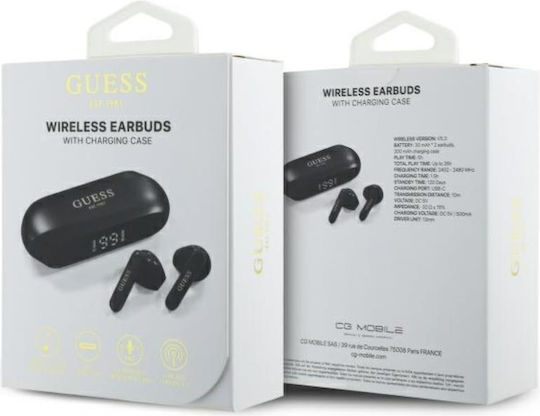 Guess Elongated Metallic Earbud Bluetooth Handsfree Ακουστικά με Θήκη Φόρτισης Μαύρα