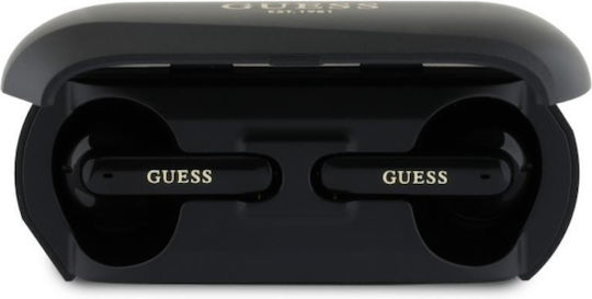 Guess Elongated Metallic Earbud Bluetooth Handsfree Ακουστικά με Θήκη Φόρτισης Μαύρα