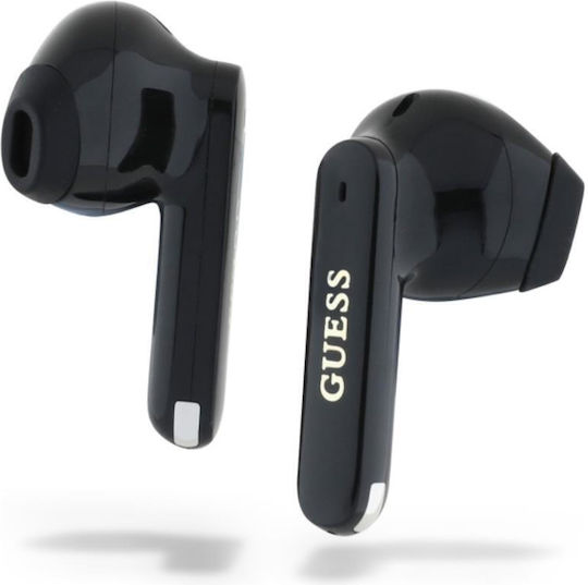Guess Elongated Metallic Earbud Bluetooth Handsfree Ακουστικά με Θήκη Φόρτισης Μαύρα