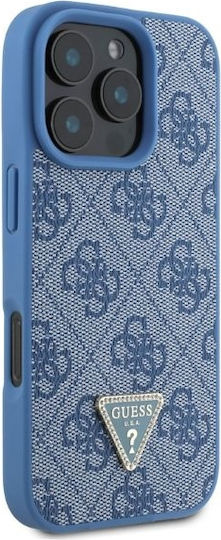 Guess 4G Triangle Strass Back Cover Synthetic Leather / Leather Durable Blue (iPhone 16 Pro)