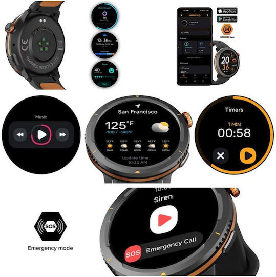 Hammer Watch 2 Lite με Παλμογράφο (Μαύρο)