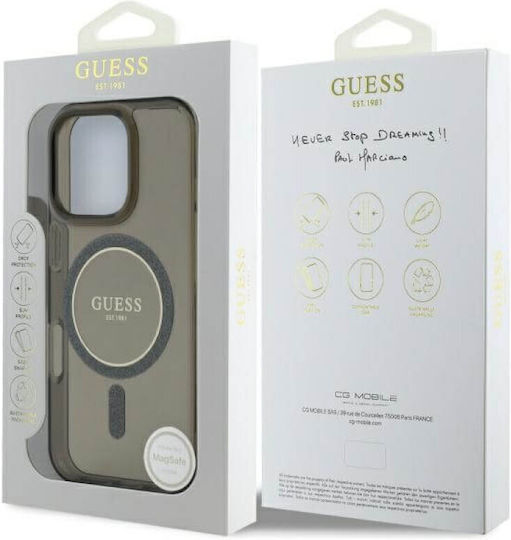 Guess Iml Glitter Umschlag Rückseite Kunststoff / Silikon Schwarz (iPhone 17 Pro Max / iPhone 17 Pro / iPhone 16 Pro Max)