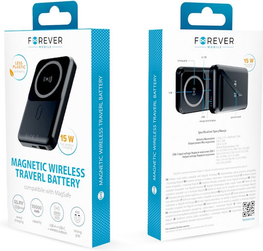 Forever MATB-100 Power Bank 10000mAh 22.5W with USB-A Port and USB-C Port Power Delivery Black