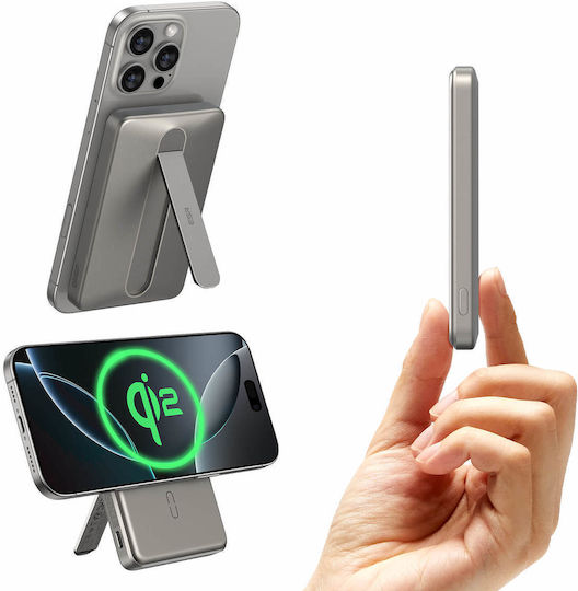 ESR Qi2 MagSlim Kickstand MagSafe Power Bank 5000mAh 15W Titanium