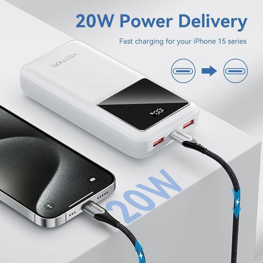 Vention Power Bank 20000mAh 22.5W με 2 Θύρες USB-A και Θύρα USB-C Power Delivery / Quick Charge Μαύρο