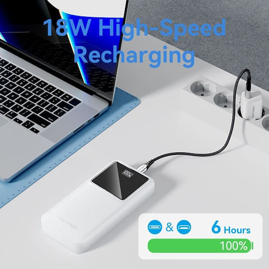 Vention Power Bank 20000mAh 22.5W με 2 Θύρες USB-A και Θύρα USB-C Power Delivery / Quick Charge Μαύρο