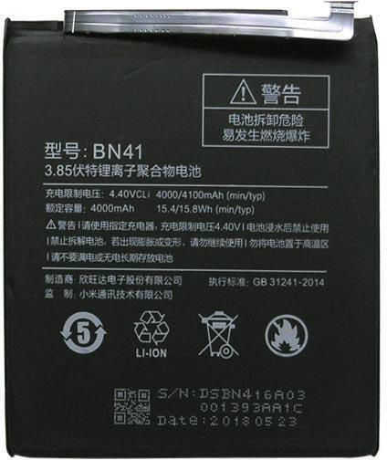 Replacement Battery For Xiaomi Bn41 Redmi Note 4