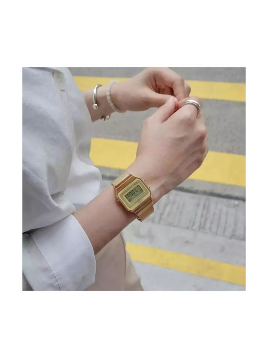 Casio Vintage Digital Herrenuhr 33mm Batterie mit Gold Metallarmband