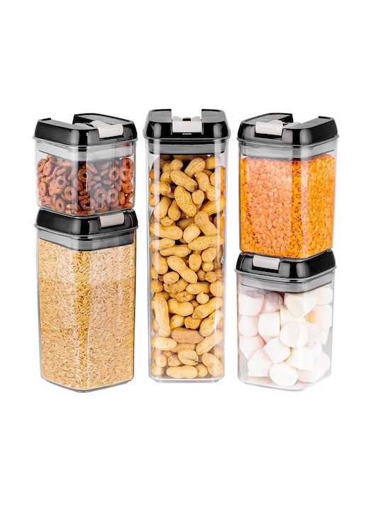 Set of 5 Plastic Food Jars for Sugar Cereals Pasta Coffee Tea with Airtight Lid Transparent 500ml 5 Pieces
