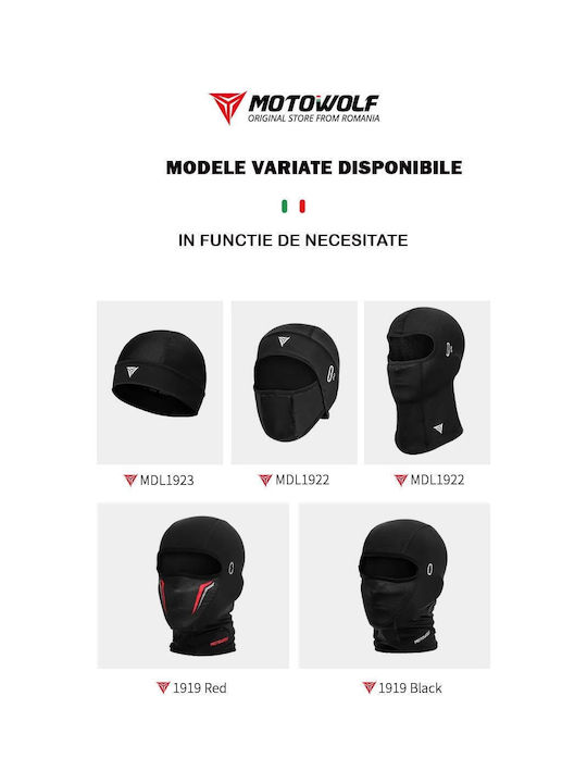 Motowolf Full Face Μπαλακλάβα Αναβάτη Μοτοσυκλέτας Μαύρο Χρώμα