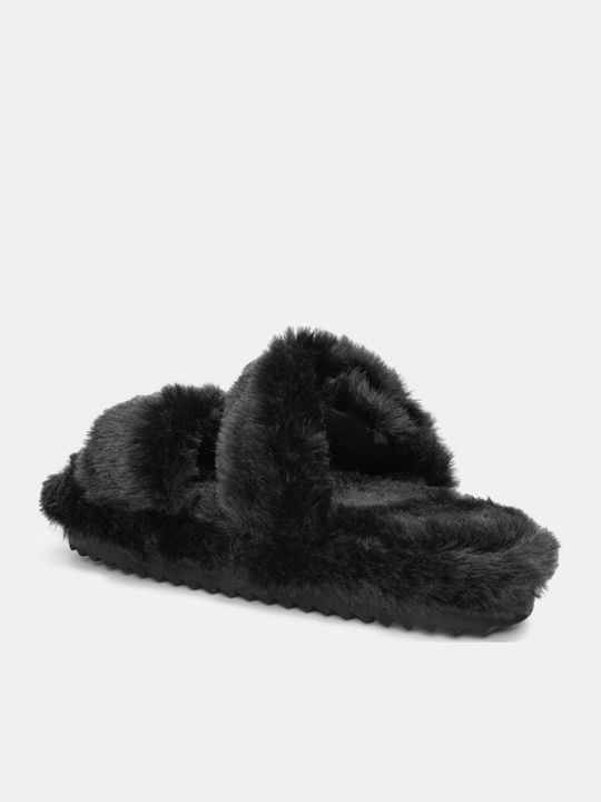 Winter Women's Slippers with Fur Black