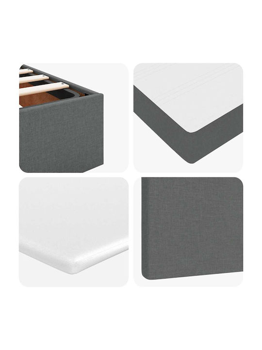 Double Bed Upholstered with Dark Gray Fabric with Slats & Mattress 140x190cm